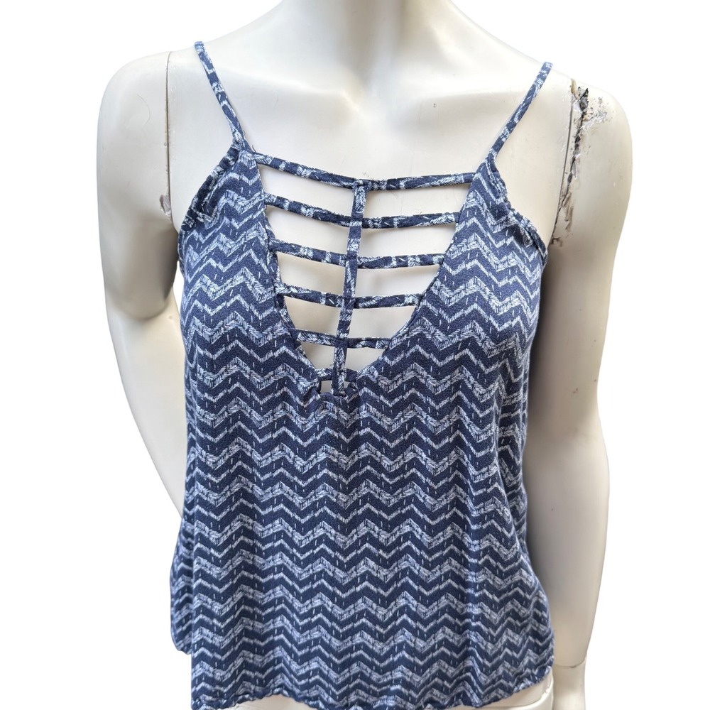 Ardene Cami Tank Top Reversible Blue Chevron Print‎ Boho Lightweight Festival S